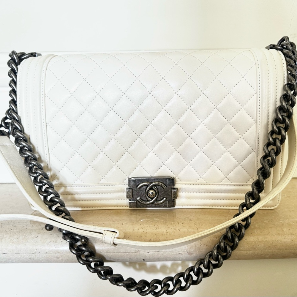 Chanel white medium boy bag